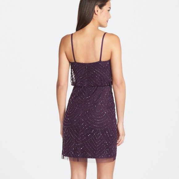 NEW Adrianna Papell Sequin Mesh Blouson Dress in Amethyst Purple [SZ‎ 10 ] - Picture 5 of 6